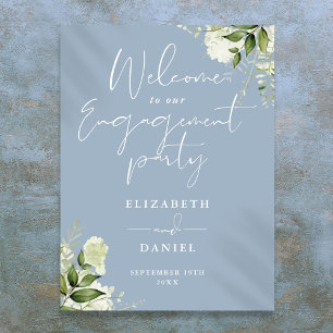 Floral Dusty Blue Engagement Party Welcome Sign