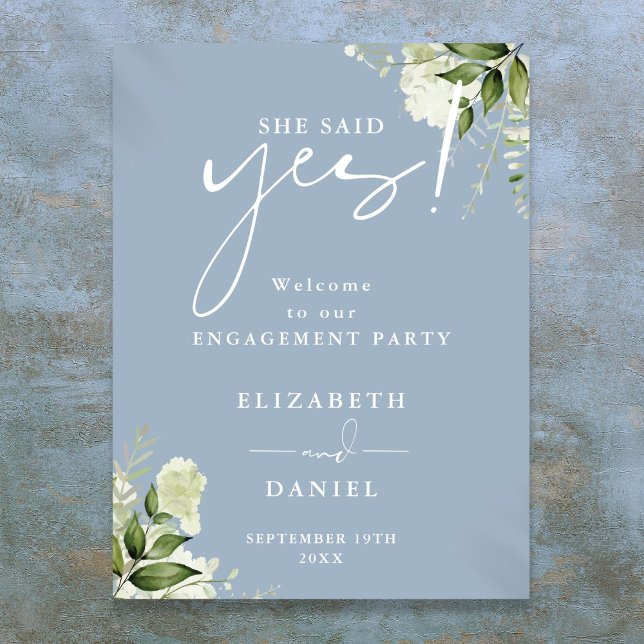 Floral Dusty Blue Engagement Party Welcome Sign (Floral Dusty Blue Engagement Party Welcome Sign)