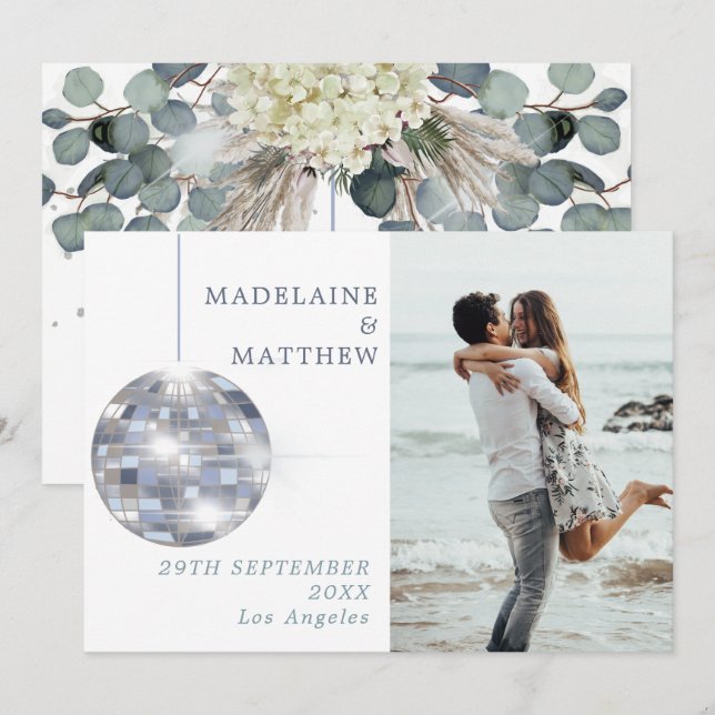 Floral Dusty Blue Eucalyptus Elegant Wedding Save The Date (Front/Back)