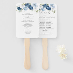 Floral Dusty Blue Eucalyptus Wedding Program Hand Fan