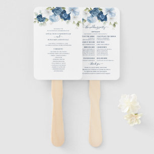 Floral Dusty Blue Eucalyptus Wedding Program Hand Fan