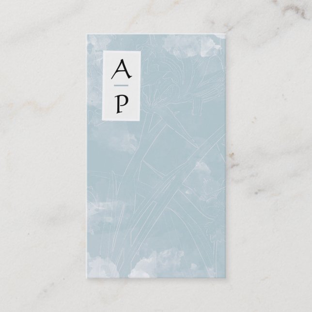 *~* Floral Dusty Blue Flowers Colour QR Logo Photo Business Card (Front)