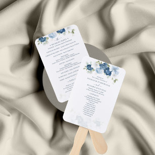 Floral Dusty Blue Foliage Wedding Ceremony Program Hand Fan