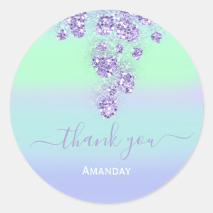 Floral Dusty Blue Glitter Bridal Name Sweet 16th Classic Round Sticker