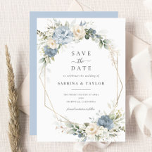 Floral Dusty Blue Greenery Wedding Save The Date