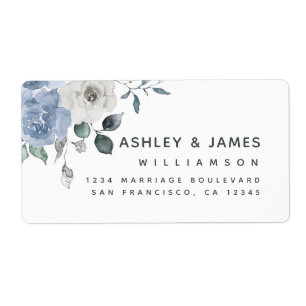 Floral Dusty Blue Ivory Rose Return Address 