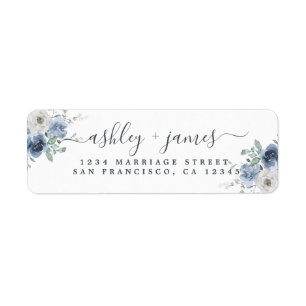 Floral Dusty Blue Ivory Rose Return Address Label