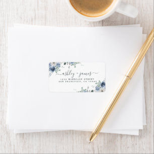 Floral Dusty Blue Ivory Rose Return Address Label