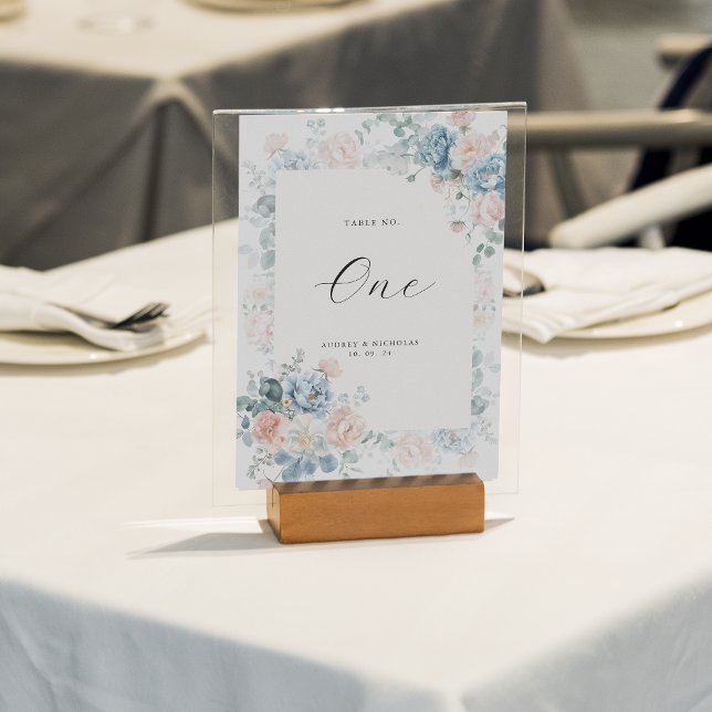 Floral Dusty Blue Peach Watercolor Wedding Table Number (Creator Uploaded)