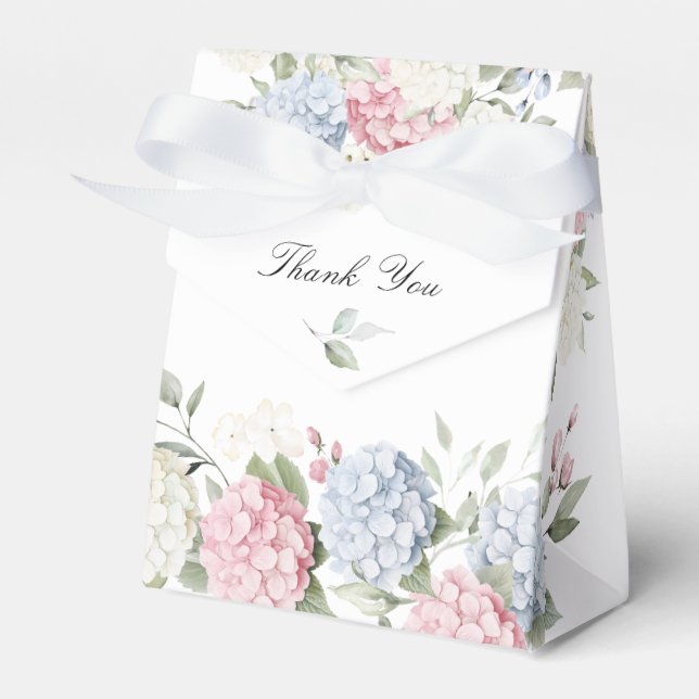 Floral Dusty Blue & Pink Hydrangea Wedding Favour Box (Front Side)