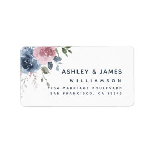 Floral Dusty Blue Pink Rose Script Return Address  Label