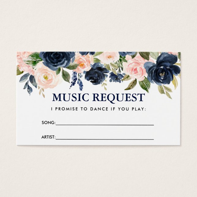 Floral Dusty Blue Pink Wedding Music Song Request (Front)