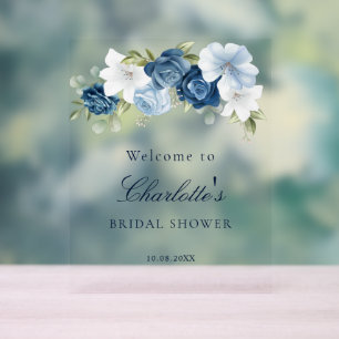 Floral Dusty Blue Script Bridal Shower Acrylic Sign