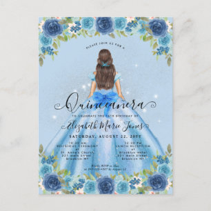 Floral Dusty Blue Silver Glam Princess Quinceanera Postcard