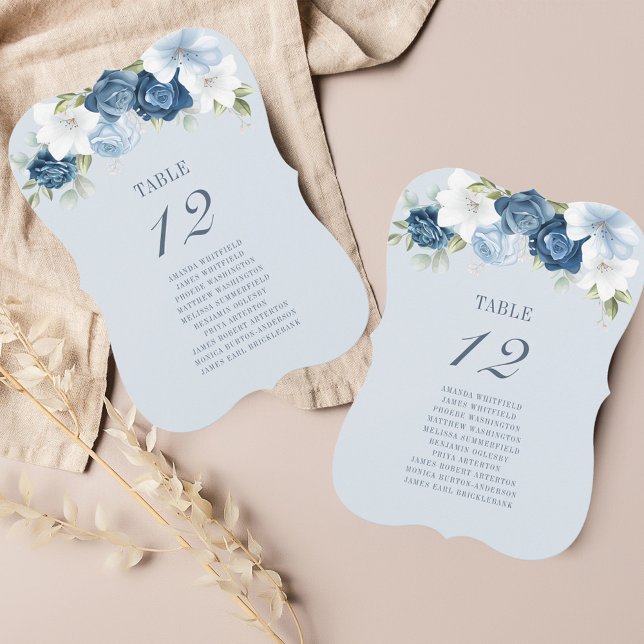 Floral Dusty Blue Table Number 12 Seating Chart (Dusty Blue Floral Wedding Reception Table Number Card)