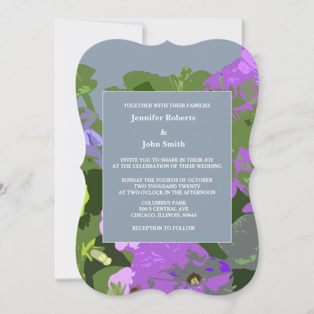 Floral Dusty Blue Violet Artsy Elegant Wedding Invitation (Front)