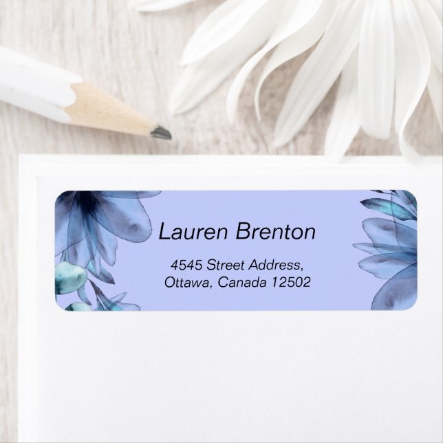 Floral dusty-blue violet return address label (Insitu)