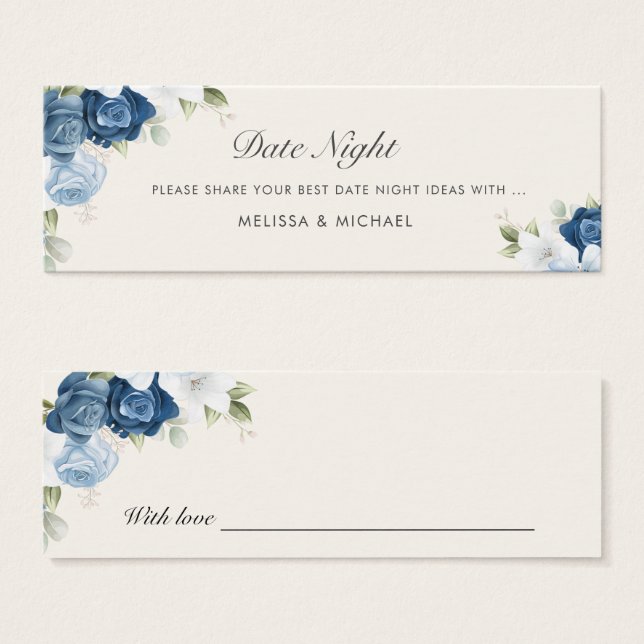 Floral Dusty Blue Wedding Date Night Jar Card (Front & Back)