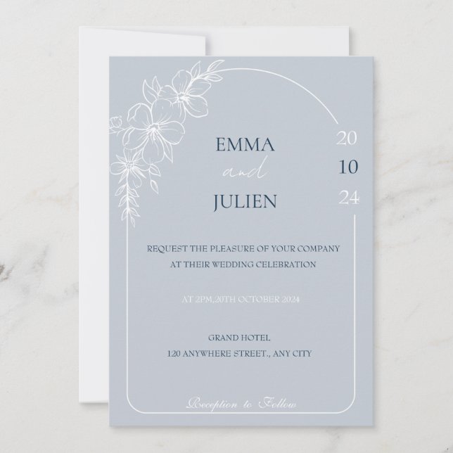 Floral Dusty blue Wedding Invitation  (Front)