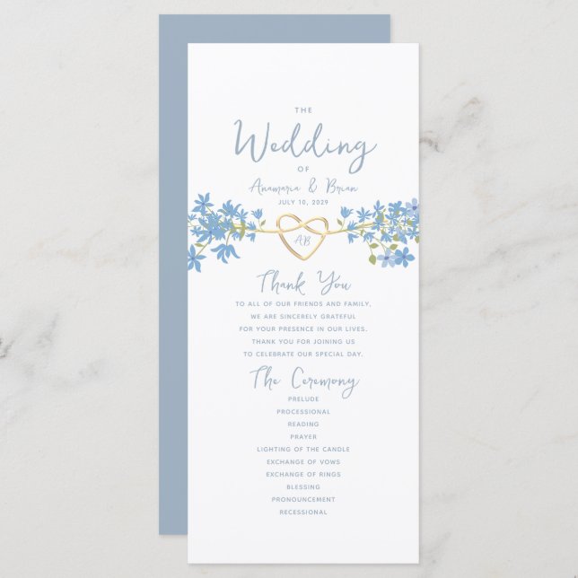Floral Dusty Blue Wedding Program (Front/Back)