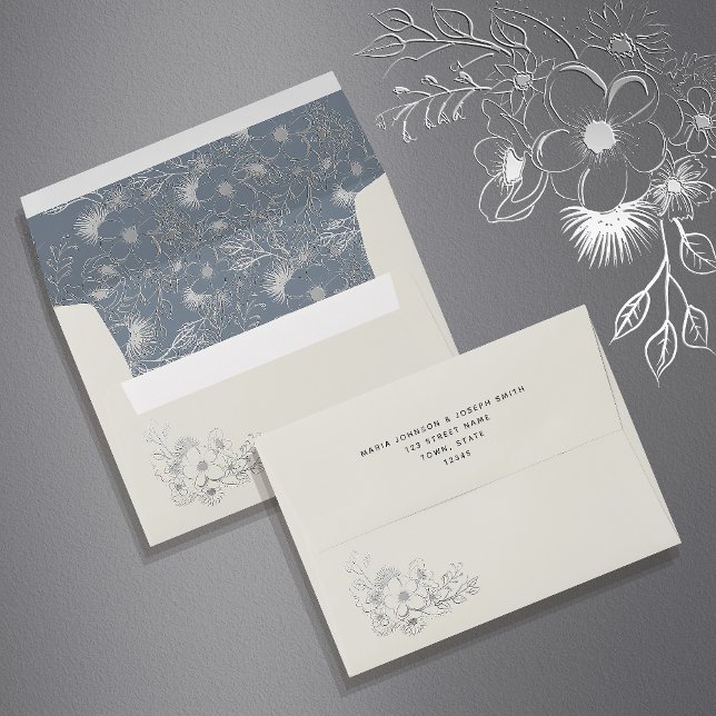 Floral Dusty Blue Wedding Return Envelope (Creator Uploaded)