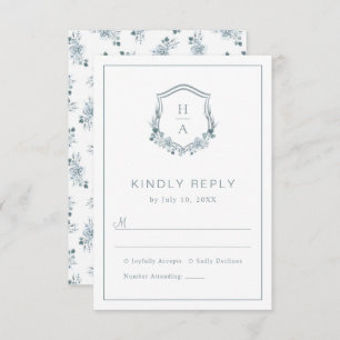 Floral Dusty Blue Wedding RSVP Card