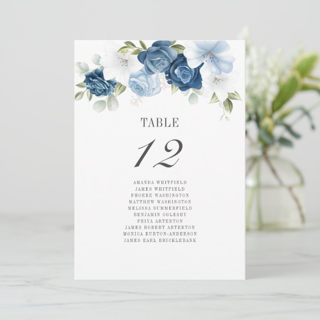 Floral Dusty Blue Wedding Table Number 12 Seating (Standing Front)