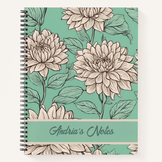 Floral Dusty Grey Dahlia Personalised Notebook (Front)