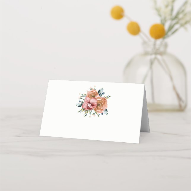 Floral Dusty Orange Roses Wine Red Orchids Wedding Place Card (Front)