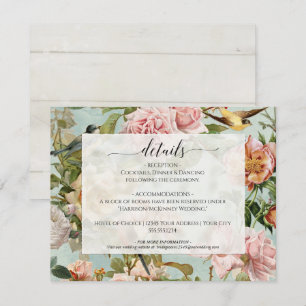 Floral Dusty Pink Country Chic Wood Blue Details Invitation