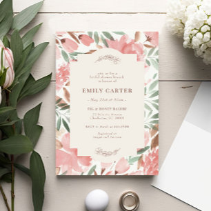 Floral Dusty Pink Green Garden Bridal Shower Invitation