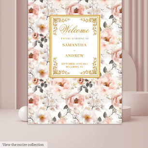 Floral Dusty Pink Ivory Gold Wedding Banner Tapestry