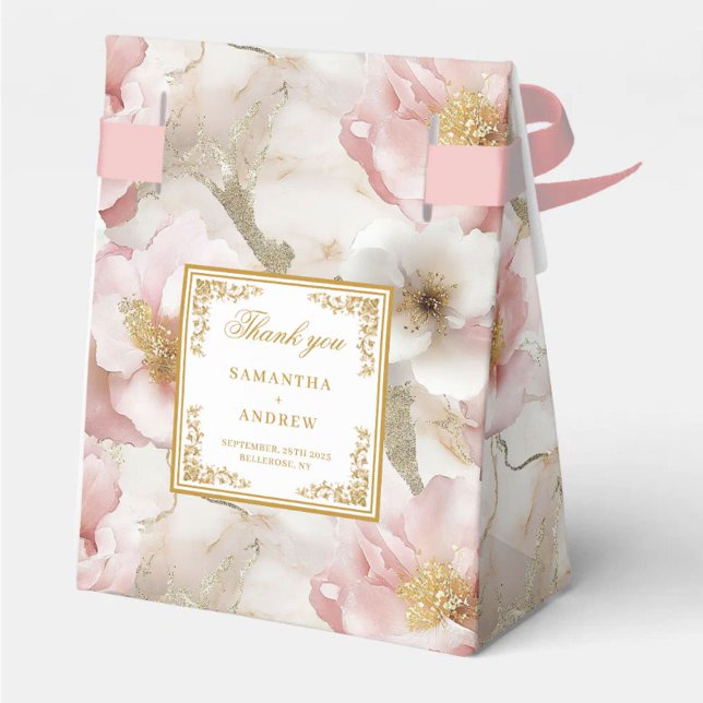 Floral Dusty Pink Ivory Gold Wedding Favour Box (Floral Dusty Pink Ivory Gold Wedding Favor Box)
