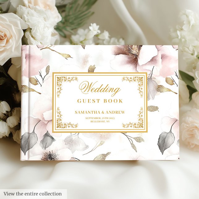 Floral Dusty Pink Ivory Gold Wedding Guest Book (Floral Dusty Pink Ivory Gold Wedding Guest Book

)