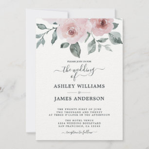 Floral Dusty Pink Rose Burgundy Wedding Invitation