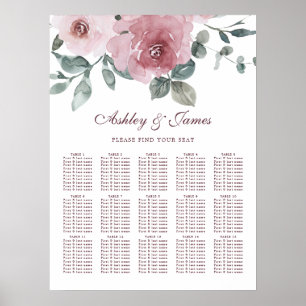 Floral Dusty Pink Rose Wedding Seating Chart
