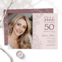 Floral Dusty Pink Surprise Photo 50th Birthday