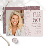 Floral Dusty Pink Surprise Photo 60th Birthday Invitation<br><div class="desc">Floral dusty pink and mauve surprise 60th birthday party invitation with your photo on the front of the card. Elegant modern design featuring botanical outline drawings accents and typography script font. Simple trendy invite card perfect for a stylish female bday celebration. Can be customised to any age. Printed Zazzle invitations...</div>