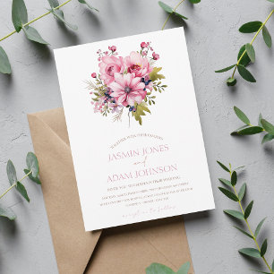 Floral Dusty Pink Wildflower Summer Garden Wedding Invitation