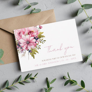 Floral Dusty Pink Wildflower Summer Garden Wedding Thank You Card