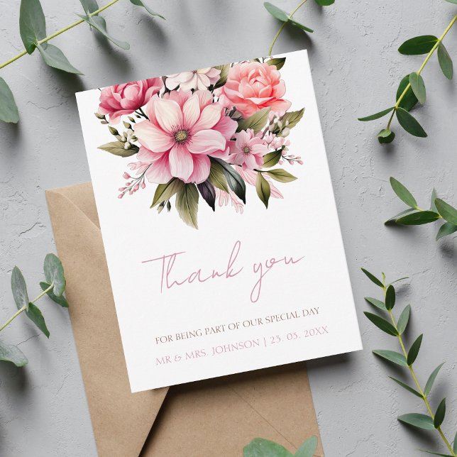 Floral Dusty Pink Wildflower Summer Garden Wedding Thank You Card (Creator Uploaded)