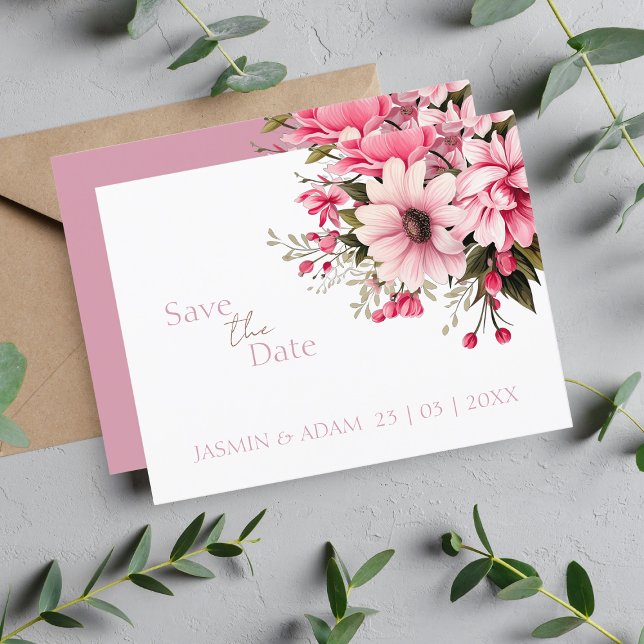 Floral Dusty Pink Wildflower Summer Save the Date Postcard (Creator Uploaded)