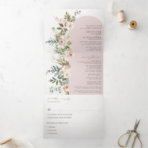 Floral Dusty Rose All in One Wedding Tri-Fold Invitation