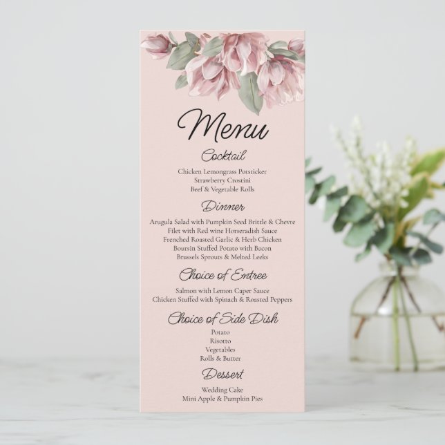 Floral, Dusty rose Blush Wedding    Menu (Standing Front)