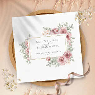 Floral Dusty Rose Elegant Gold Frame Napkin