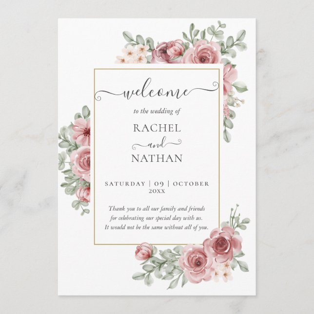 Floral Dusty Rose Elegant Wedding Program (Front)