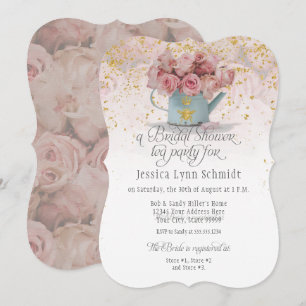Floral Dusty Rose Gold Elegant Bridal Shower Tea Invitation