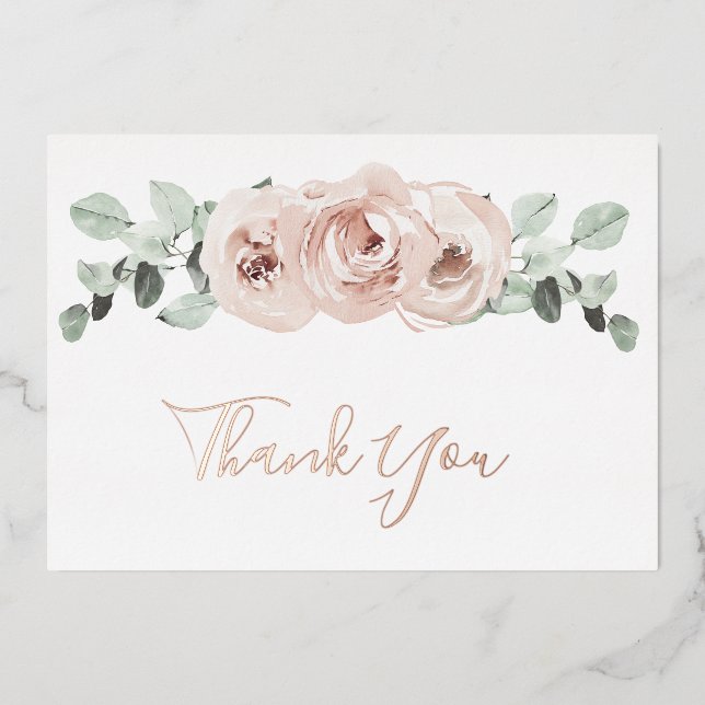 Floral Dusty Rose Gold Foil Wedding Thank You Card (Front)
