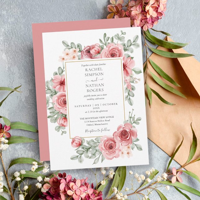 Floral Dusty Rose Gold Wedding Invitation (Creator Uploaded)