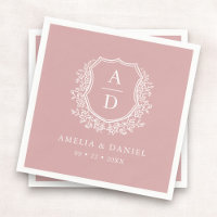 Floral Dusty Rose Pink Crest Wedding Monogram